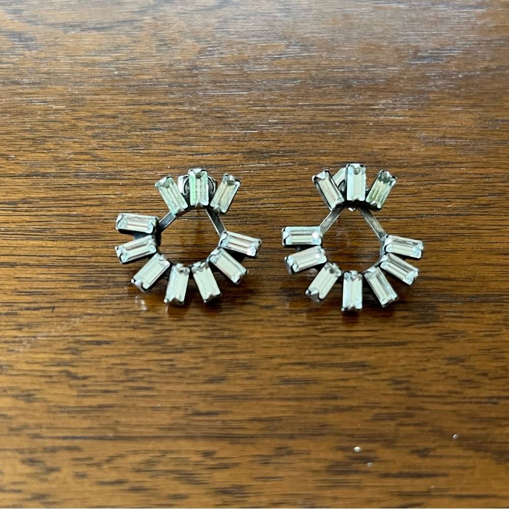DANNIJO Swarovski Crystal Baguette Stud Earrings with Ear Jacket - Silver Tone